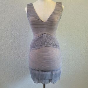 BCBGMaxAzria Sven Peplum Micropleat Mini Dress Cocktail Party XXS Gray Smoke